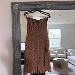 Vintage 90s Everywear Brown Diagonal Stripe Rayon Midi Slip Skirt Bias Cut M